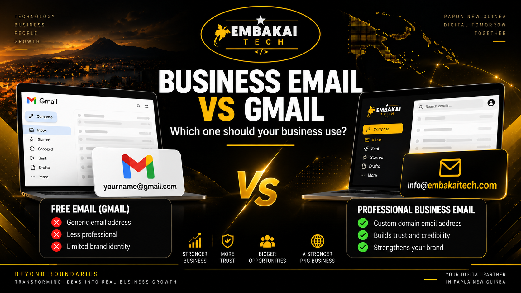Business Email vs Gmail: Which One Should Your Business Use? article by Embakai Tech Solutions