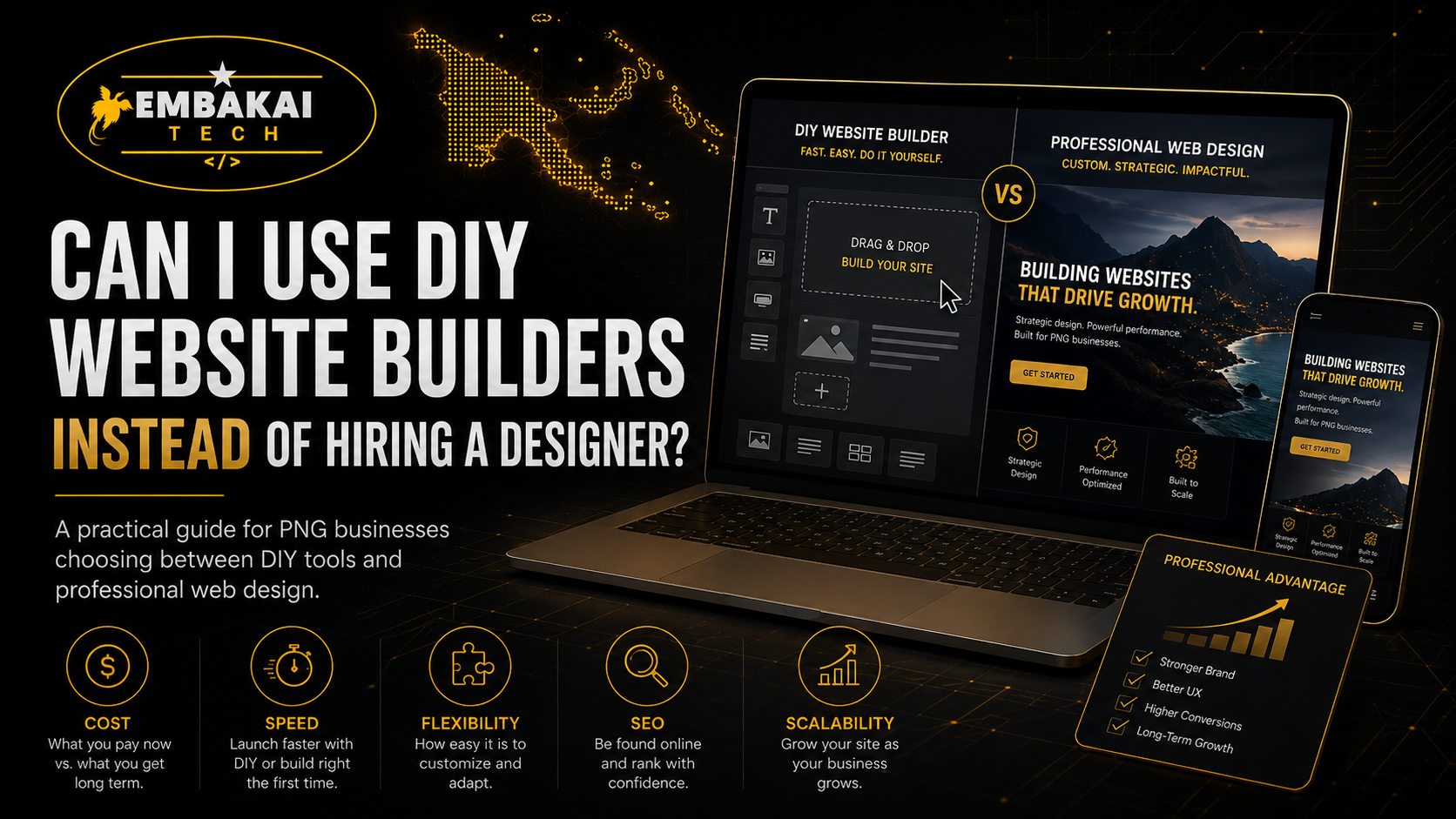 Can I Use DIY Website Builders Instead of Hiring a Designer? article by Embakai Tech Solutions
