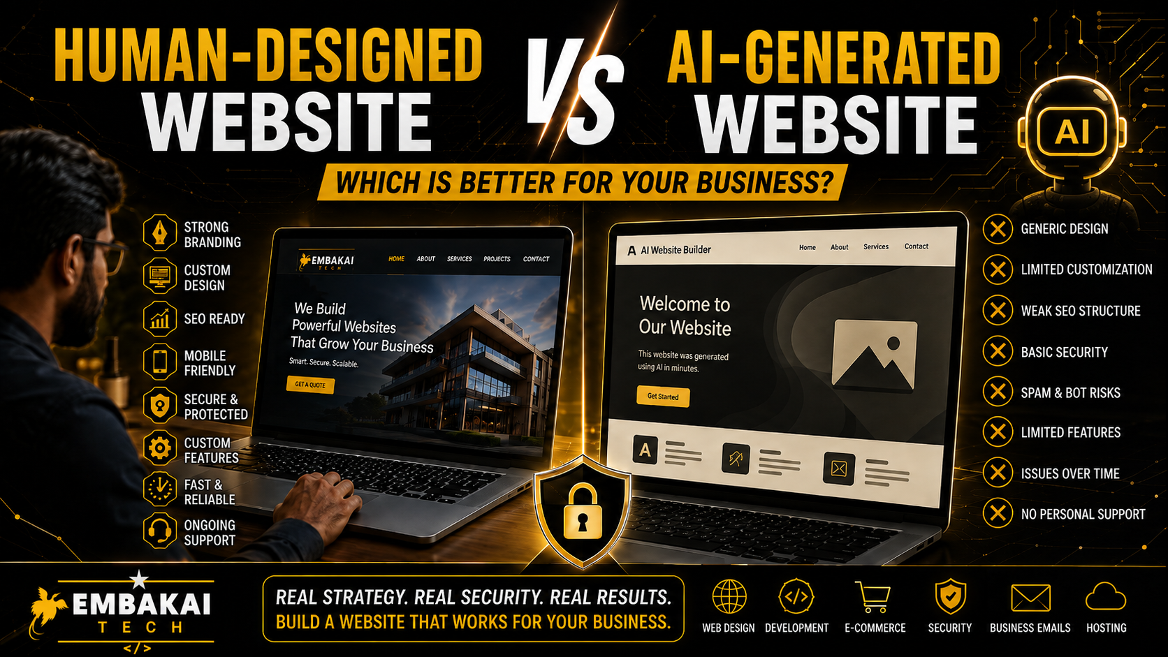 Human-Designed Website vs AI-Generated Website: Which Is Better for Your Business? article by Embakai Tech Solutions